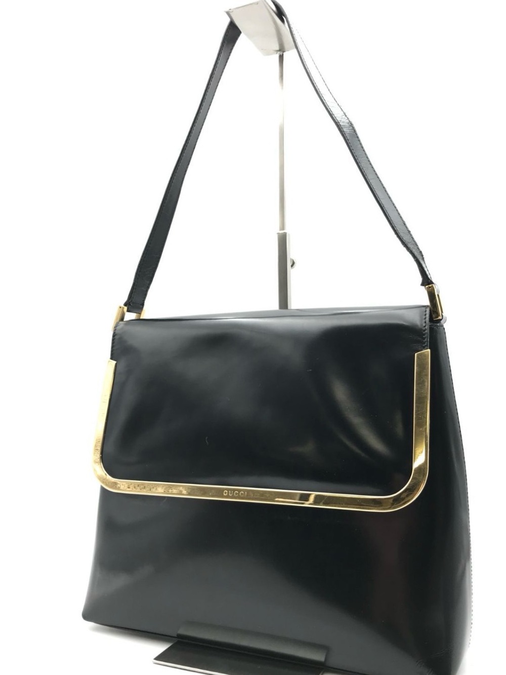 Vintage Gucci Black Leather Flap Shoulder Bag Gold Hardware Made in Italy